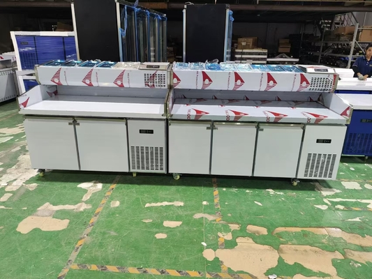 1.8M Salatarbeitstisch 3 Türen Unterbank Kühl-Pizza-Tisch mit Top-Display