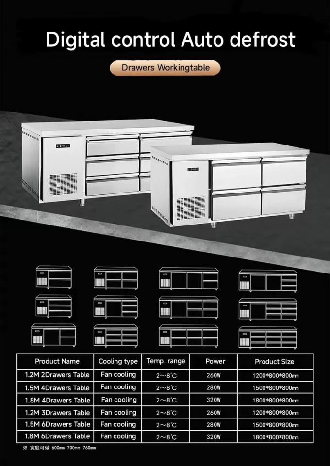 6-Schubladen Schreibtisch Handelsschreibtisch aus Edelstahl Schubladen Kühler Schubladen Kühlschrank Arbeitsbank 3